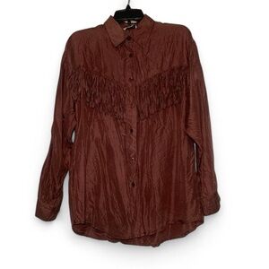 80s Vintage 100% Silk Brown Fringe Women's Top